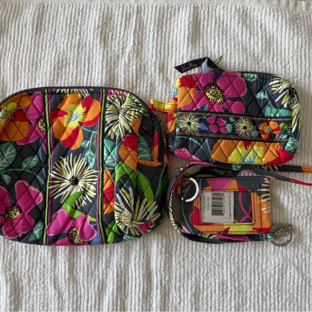Vera Bradley Large, small cosmetic bags, Zip ID case and lanyard
